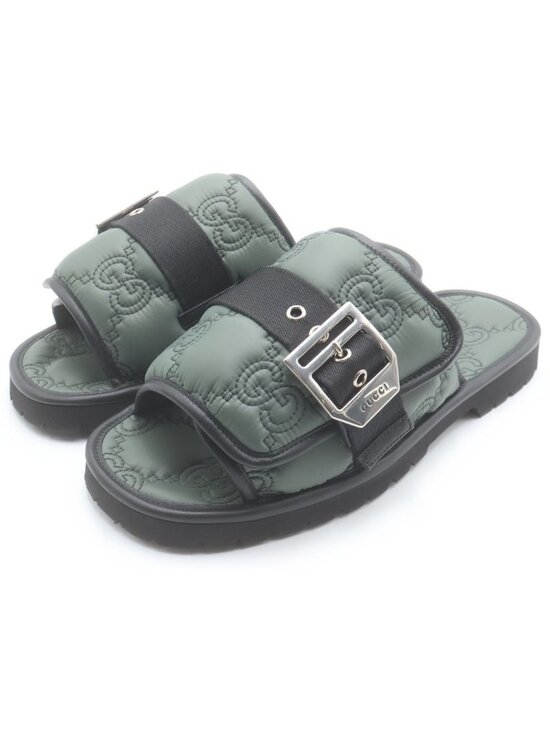 Gucci GG Quilted Nylon Leather Flat Sandals Shoes Green main image 7